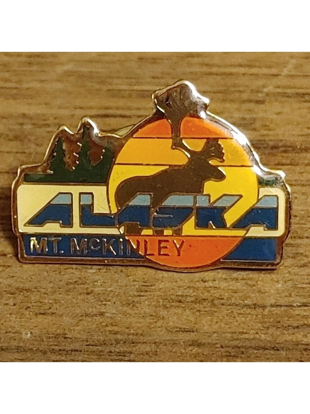 RETRO Alaska Mt. McKinley PIN Mt. Denali SKI Gold Tone